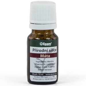 Máta Lahvička 100% přírodní silice Máta Epam, 10 ml, chladivá vůně pro osvěžení, podporu trávení a úlevu při bolestech hlavy.